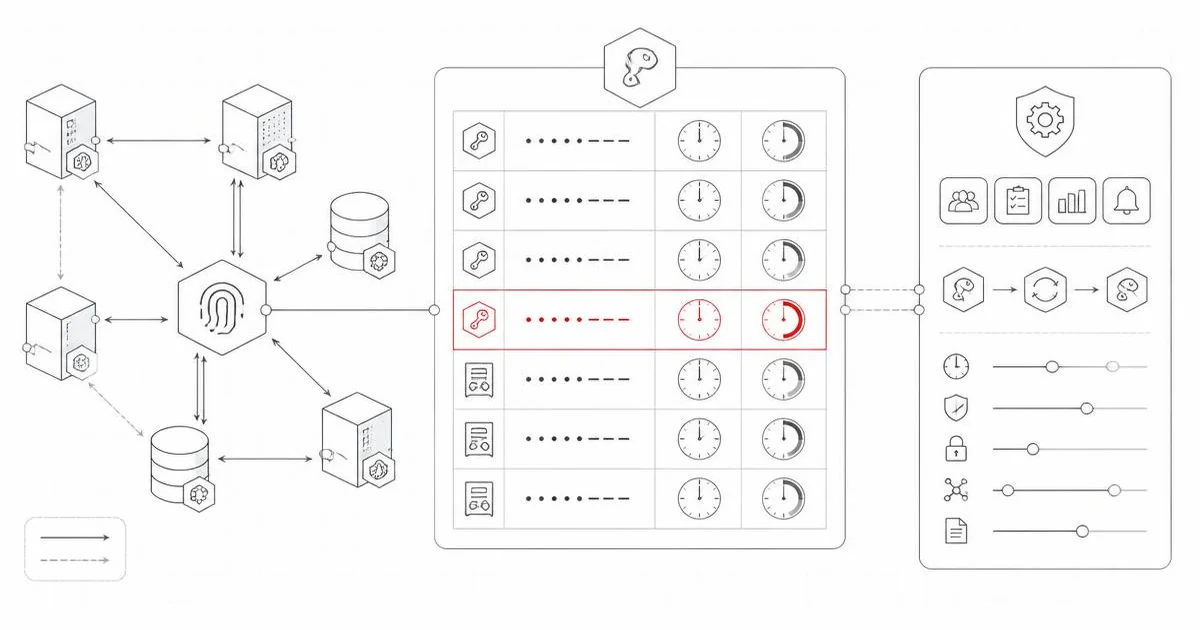 Diagram of service accounts, API keys, and workloads mapped to owners and scope boundaries.