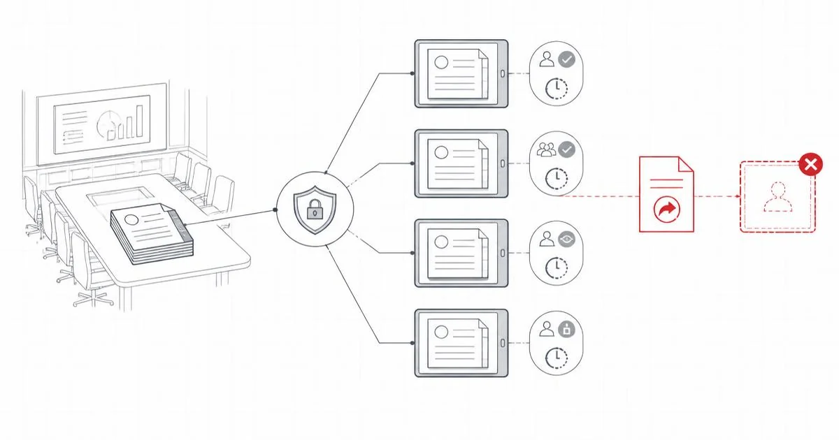 Diagram of governance records distributed to board and committee roles through controlled document channels.