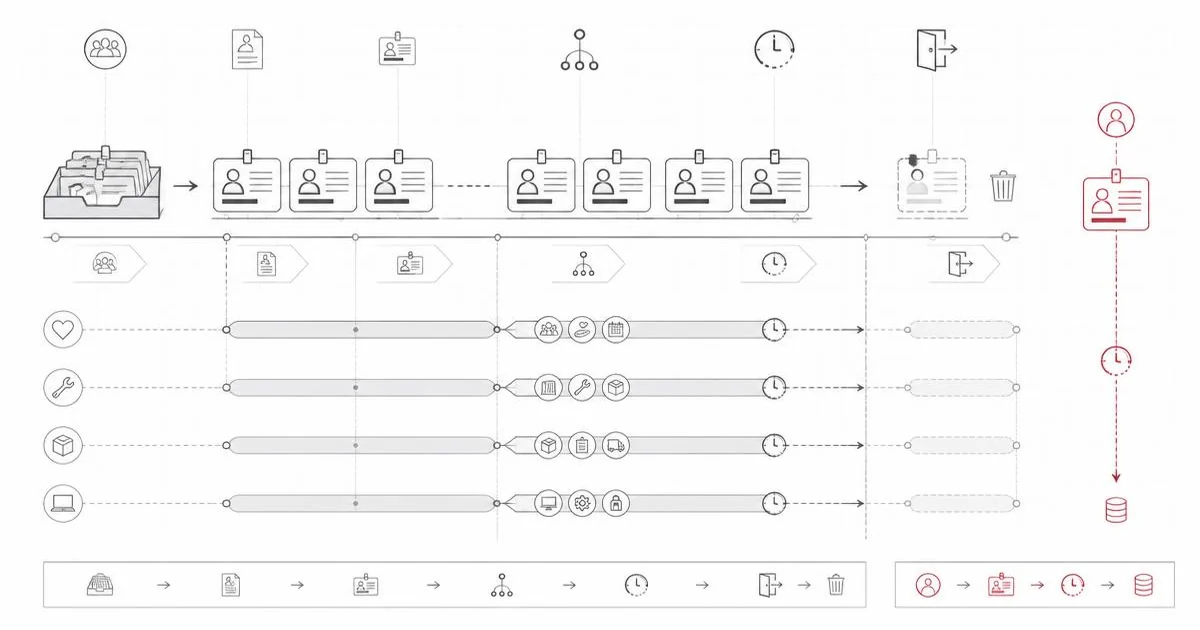 Diagram of temporary identity tokens on time-bound access windows with automatic expiration markers along a timeline.